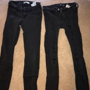 Left: plain all black jeans. Right: ripped jeans